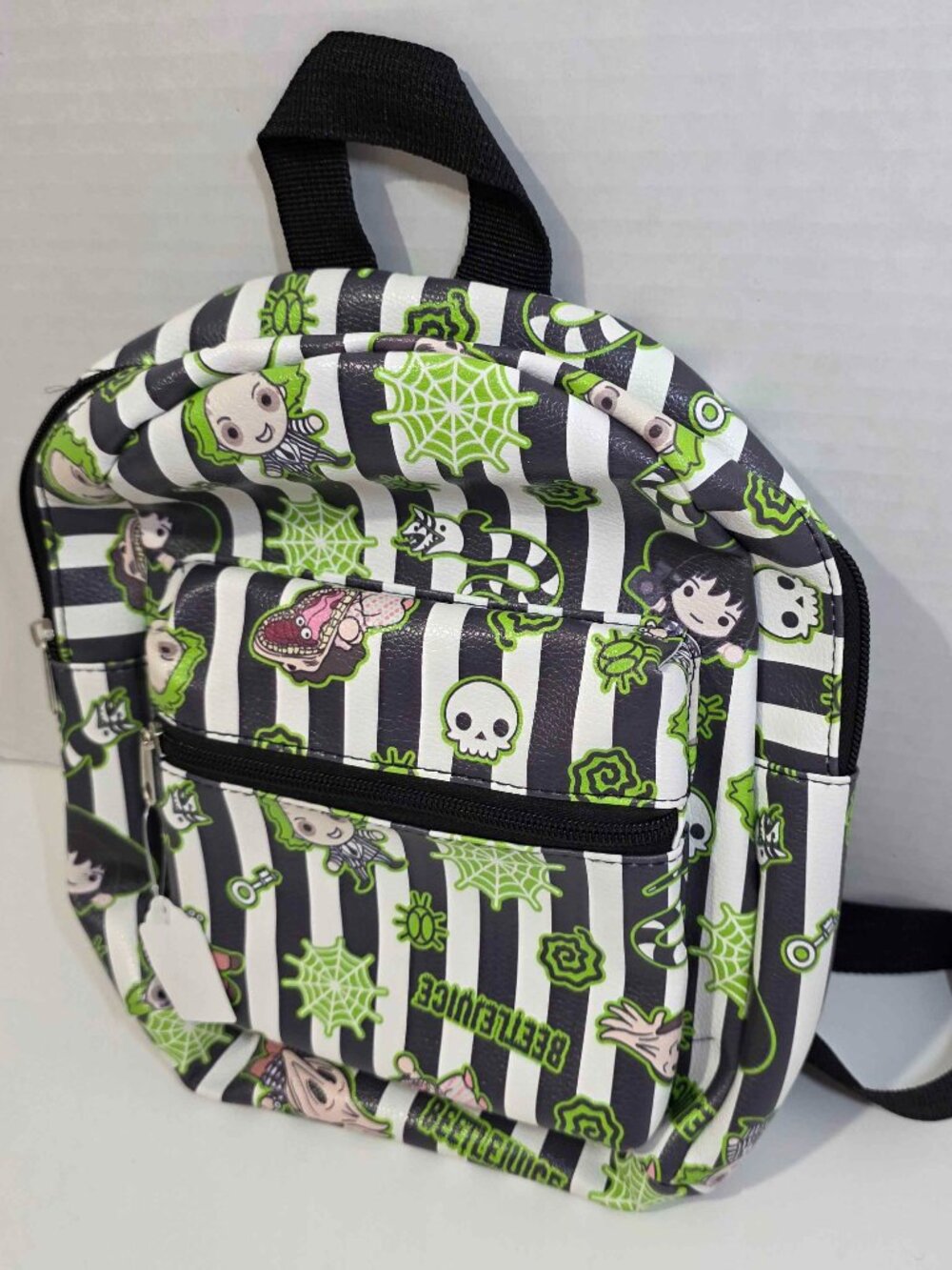 Beetlejuice Mini Backpack Chibi Characters Black White Stripe Halloween